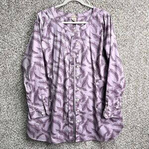 Duluth Trading Co Top Women’s XXL Wrinklefighter Purple Feather Print Tunic